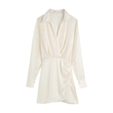 New Candy-Colored Silk Satin Long-Sleeved Dress In Summer-Outfit
