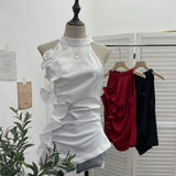 Spicy Design Sleeveless Leaves Three-Dimensional Flower Blouse Atmosphere Slimming Waist
