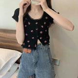 Fongt Bubble BM Broken Flower T-Shirt New Short Ins Lace Korean Version Sweet Renoval Sweet Sleeve