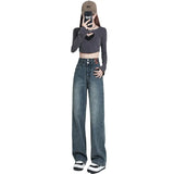 Fongt Wide-Leg Jeans Female Fall Fall 2024 New High Waist Small Show Thin Straight Loose Pants-Outfit
