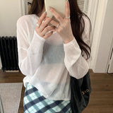 Fragrant Wind V-Collar Hollowed-Out Long-Sleeved Sweater Women's Spring And Autumn New Loose Meat Sunscreen Thin Air Conditioner