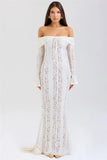 Lace Long Sleeve Off-shoulder Dress-Outfit