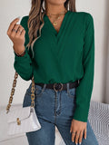 Shooting 2025 Autumn And Winter Elegant Solid Color Cascading V Collar Long Sleeve Shirt Women's