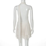 White Halter Deep V Neck Backless Mini Dress-Outfit
