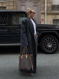 Grey Stripes Trench Long Coat-Outfit