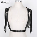 Women PU Leather Crop Top Fashion Adjustable Waist Harness Bondage Belt Tassel Costume Party Stage Performance Tank