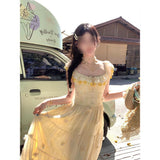 Fongt Long Print Small Flying Sleeve Sling Dress Design Sense Of Senior Women's Spring Sweet Thin