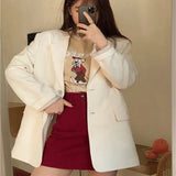Fongt Celebrity Hanging Feeling Fried Street Small Suit Jacket Female Spring And Autumn Korean Version Of The British Wind Loose Casual White Suit Jacket-Outfit
