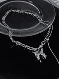 Butterfly Pendant Link Chain Necklace-Outfit