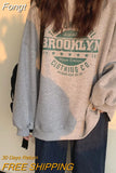 Harajuku Gray Sweatshirts Women Hip Hop Letter Print Hoodies Oversized Loose Crewneck Pullover Tops Korean
