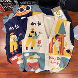 Vest Women Preppy Style Lazy Vintage Loose Sleeveless V-Neck Elegant Lovely All-match Harajuku Streetwear Daily