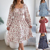 Autumn And Winter Elegant Broken Flower Collar Long Sleeves To Close The Waist Lotus Leaf Side A Dress Women's