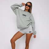 Fongt Round Collar Long Sleeves Loose Edgy Women High-Waist Print Tight Shorts Fashion Casual Babes