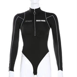 Fongt Wind Line Feeling Hot Girl Tight Zipper Splicing High Collar Long Sleeve Onesie 2024 Early Autumn Women's