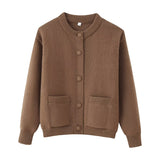 Fongt Fashion Round Neck Solid Color Gentle Wind Sweater Knitted Cardigan