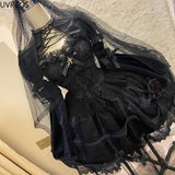 Victorian Gothic Lolita Dress Vintage Girl Sweet Lace Rose Princess Holiday Party Dresses Women Dark Cosplay Slip Dress-Outfit