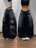 Black Wide-Legged Jeans 2024 New Spring And Autumn Style Middle Waist Style Sagging Jeans-Outfit
