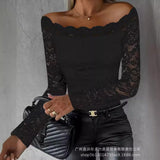 One-Word Shoulder Lace Top-ODL1836 Series-Outfit