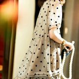Stylish Polka Dot Printed Chiffon Midi Dress Summer Elegant Folds Patchwork Women's Clothing Loose A-Line O-Neck Dresses-Outfit