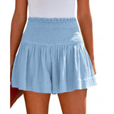 Color High Waist Pleating Casual Cotton