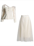 Fashion Temperament Set Women's Spring 2025 New Net Yarn Stitching Design With Long-Sleeved Body Skirt