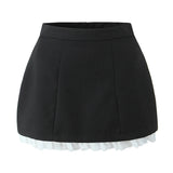 Solid Mini Skirt With Lace Trim-Outfit