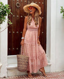 Fongt New Women's Dress Wish Sexy Deep V Sleeveless Chiffon Dress Splicing Mid-Long