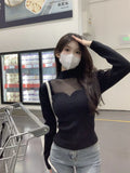 Collar Mesh Splicing Long-Sleeved Knitted Shirt Women's New Autumn Design Sense Korean Version Of The Temperament Of Short-Term