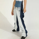 Casual Patchwork Pocket Jeans For Women High Waist Hit Color Casual Loose Denim Pants Female Spring New