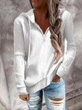 Fongt And Winter New Solid Color Casual Hoodie Loose Zipper Half Cardigan Set Long Sleeve Hooded Knit Women's Wear-Outfit