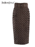 Casual Knitted Skirt For Women High Waist Plain Plaid Mid A Line Bodycon Skirts Female 2021 Autumn Fashion