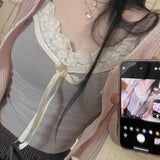 Girl Pure Lace Splicing Tie Bow Tie Small Sling 2024 Color Slim Sexy Vest