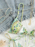 Ethnic Floral Lace Up Bikini Set-Outfit