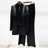 Fongt New Star Fashion Heavy Industry Nails And Studded Suit Jacket Trousers Set Two-Piece Set