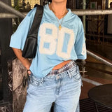 Fongt Spice Style Oversize Letter Print Short-Sleeved T-Shirt V-Neck Loose Slim Base Top-Outfit