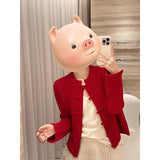 Fongt Chinese Style New Year Red Buckle Sweater Coat Women Autumn And Winter Winter High-End Feeling Super Good-Looking Knitted Open Shirt