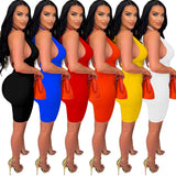 Fashion Women's Solid Color Bare Back V-Neck Sleeveless Shorts Jumpsuit Woman-Outfit
