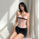 Breast-Wiping, Bow Tie, Waist Vest, Ins Summer Style, Hot Girl Pink Blouse.-Outfit