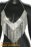 Rhinestones Tassel Party Crop Top Woman Fashion Halter Neck Backless Design Full Diamond Sequins Nightculb