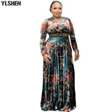 African Dinner Dresses For Women 2021 New Diamonds Spring Summer Elegant Gown Flowers Printed Dashiki Long Dress Ladies
