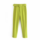 2024 New Pleated Multi-Color Harlan Pants Leisure Solid-Color Women's Pants Belt-Outfit
