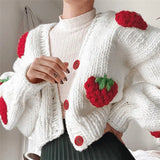 Cute Strawberry Loose V-neck Cardigan Sweater-Outfit