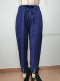 Loose High Waist Button Cotton And Linen Trousers