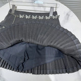 Solid Pleated Mini Skirt With Butterfly Chain-Outfit
