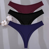 Sexy G-string Women's Cotton Panties Low-Waist Thongs Striped Solid Female Underpants Girl Comfortable Briefs