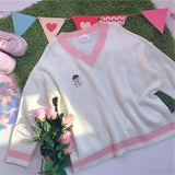 Vest Women Sleeveless V-neck Kawaii Printed Solid Knitting Leisure Sweet Cute Students School Streetwear Clothing