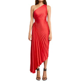 Fongt Women's New Fashion Pure Color Casual Temperament Shoulder Collar Folded Empty Dress Dress