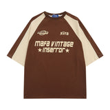 Raglan Short Sleeve Patchwork T-shirt-Outfit
