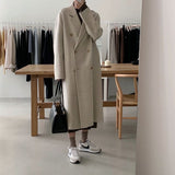 Fongt Chic Autumn And Winter Simple Temperament Collar Double Buckle Strap Loose Long-Term Warm Coat Coat