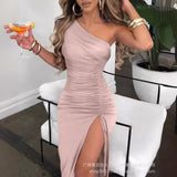Women's Temperament Commuting List Shoulder Fold V Neck Waist Rope Party Skirt-LZJ1703F Series-Outfit